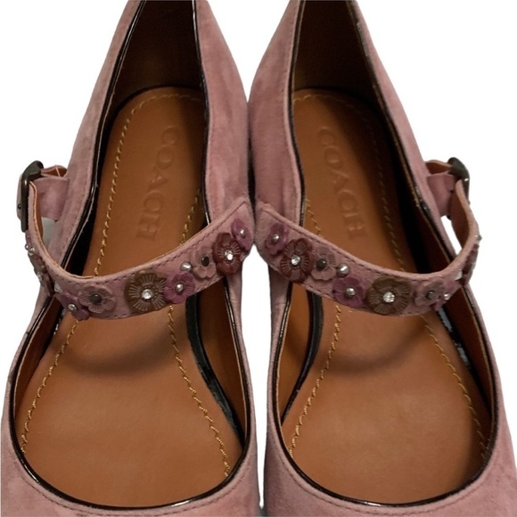 COACH Dusty Rose Flower Stud Suede Leather Mary Jane Flats Size 5.5 NWOB - Picture 7 of 13